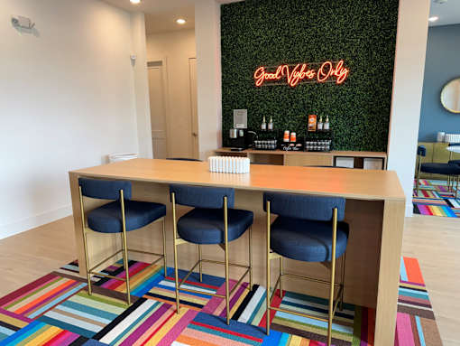 Coffee bar area at ThreeTwenty at the Vybe Apartments, Texas