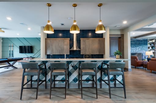 Luxurious clubhouse kitchen at Bridge at Paloma Affordable Apartments 78754 Northeast Austin