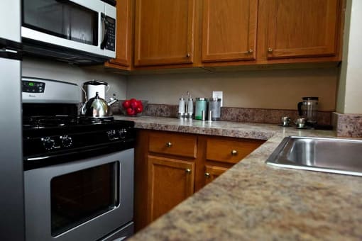 Modern kitchen with stainless steel alliances.