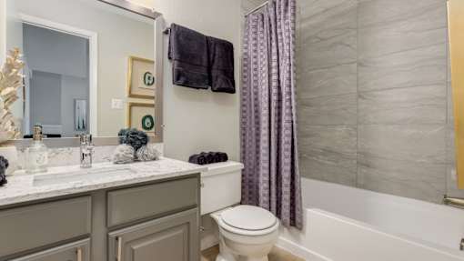 A bathroom with a toilet, sink, and shower curtain.