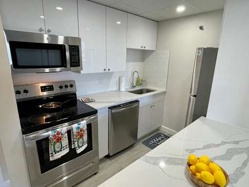 A modern kitchen with a stove top oven and a dishwasher.