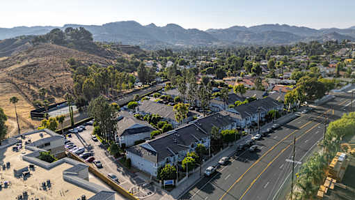 Arial view of the entire complex with mountains in the background