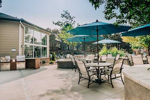 Outdoor grill and seating area at Bridgwater, Greenwood Village, 80111