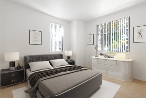 Bedroom with windows at Vendome Place, San Jose, 95110