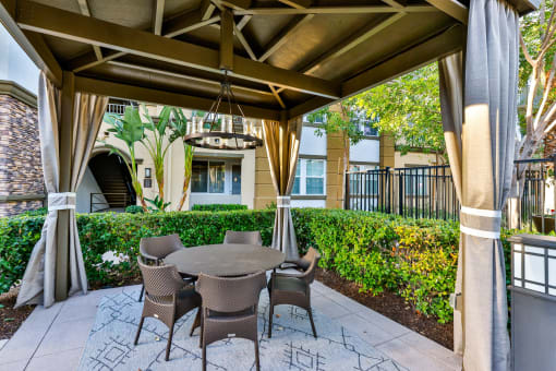capriana outdoor seating with pavilion at Capriana at Chino Hills, Chino Hills, California