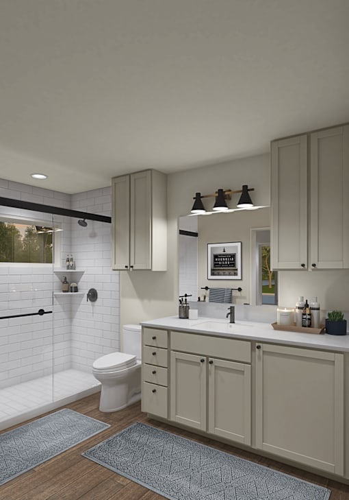 a white bathroom with a shower and a sink and a toilet