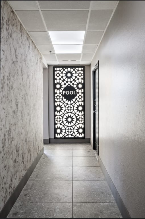 Hallway to pool at Vera Cortez Hill, San Diego