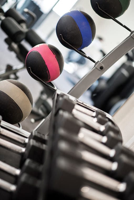 Equipment in fitness center at Montrachet Apartments, Napa, CA