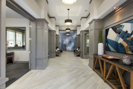 Hallway in community area at The Grove Apartments, California, 91761