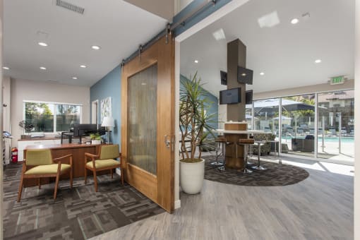 Leasing office and community living area at Pointe Niguel, Laguna Niguel, California