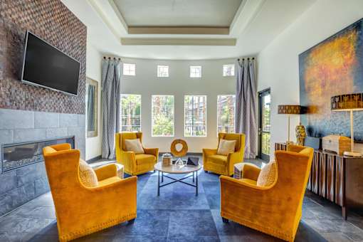 Clubroom with lounge seating and TV