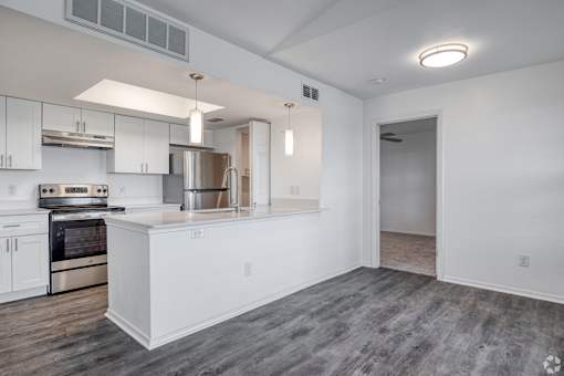 Kitchen area with stainless steel appliances