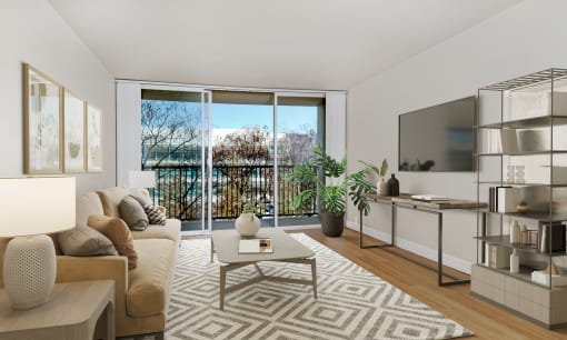brewster furnished living room at Avenue Two Apartments, California, 94063