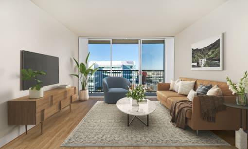 seaport furnished living room at Avenue Two Apartments, California