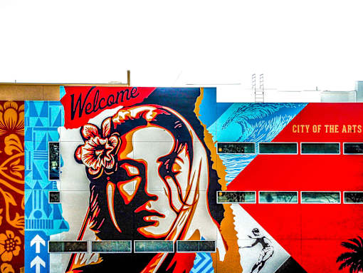 A mural on a wall at Baker Block, Costa Mesa, California