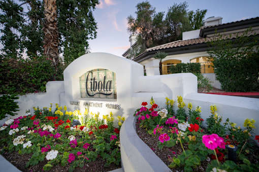 A white sign with the word "Cibola" written on it in green letters.