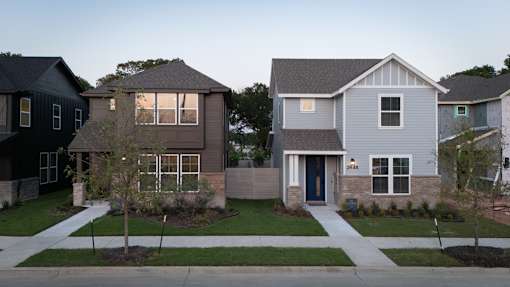A row of houses with a tree in front of them.