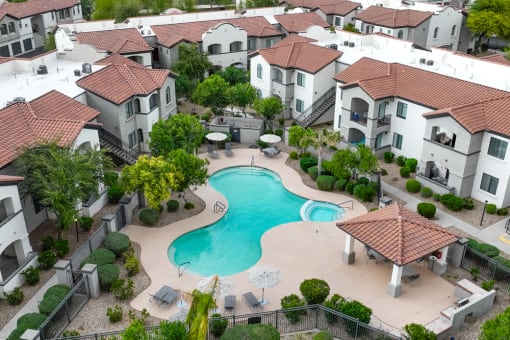 Aerial view of a swimming pool at Dobson 2222, Chandler, 85286