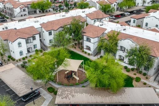 Ariel view of courtyard with trees at Dobson 2222, Chandler, Arizona