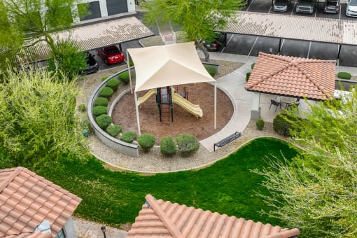 Aerial view of a playground in the yard of a house at Dobson 2222, Chandler, AZ, Arizona
