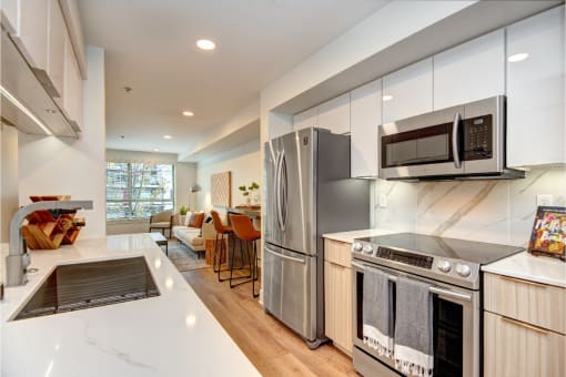furnished kitchen with stainless steel appliances