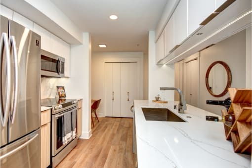 furnished kitchen with stainless steel appliances