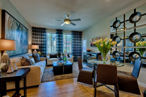 Apartments for Rent in Chandler, AZ - Elevation Dining Room with stylish decor and hardwood flooring