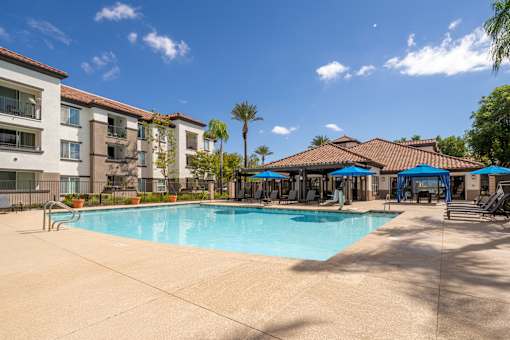 FountainGlen Grand Isle Pool area at 55+ FountainGlen Grand Isle, California, 92562