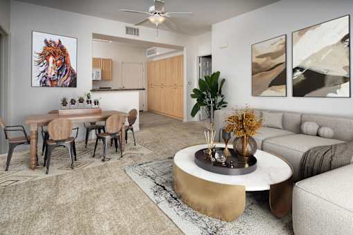 Apartment Living and Dining Room at 55+ FountainGlen Grand Isle, Murrieta
