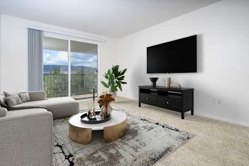 Living Area and Patio at 55+ FountainGlen Grand Isle, Murrieta
