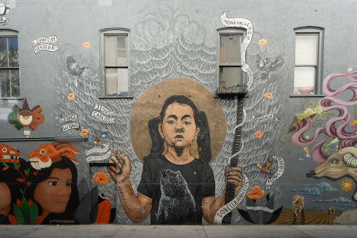 Artwork on city wall at Imperial Hardware Lofts, California, 92501