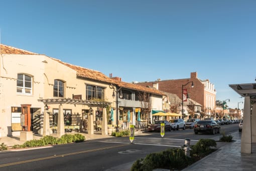 Apartments for Rent in Burlingame - Bayswater Burlingame - Street with Pedestrian Walkway and Stores