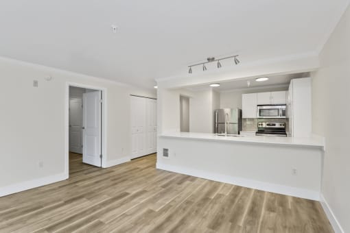 a kitchen and living room at Lakemont Orchard, Washington, 98027