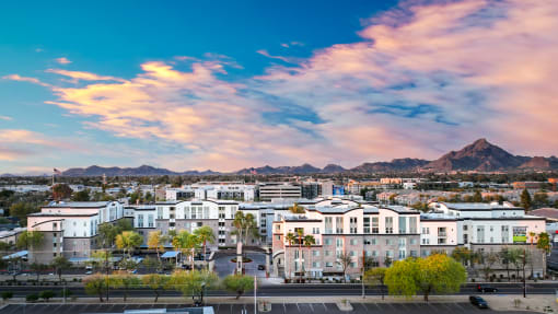 Aerial view of a city with mountains at Level at Sixteenth, Phoenix, AZ, Arizona