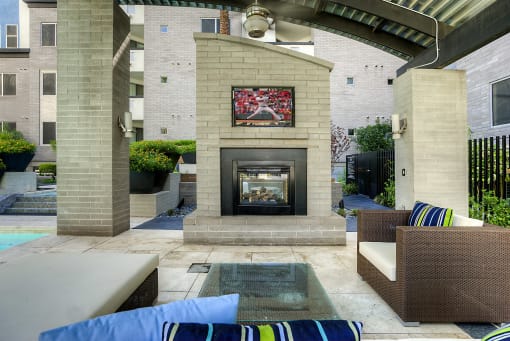 Outdoor pavilion with TV and fireplace at Level at Sixteenth, Phoenix, AZ, Arizona