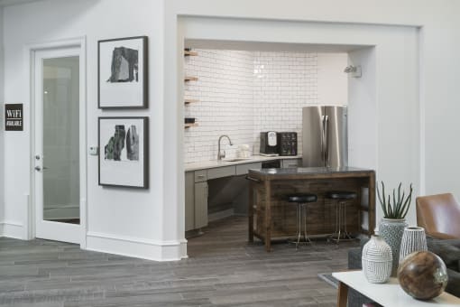a view of a kitchen from the living room at McDermott Place, Plano, 75025