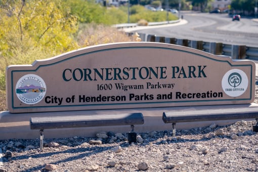 a sign for the cornerstone park at Miro at the Parc, Henderson, 89074