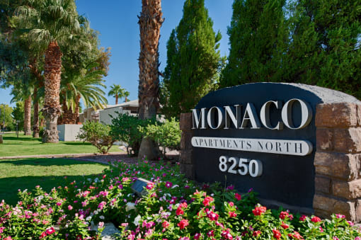 Front Entrance Sign to Apartment Complex at Monaco at McCormick Ranch, Scottsdale