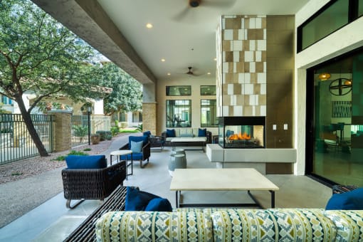 Outdoor seating with fireplace