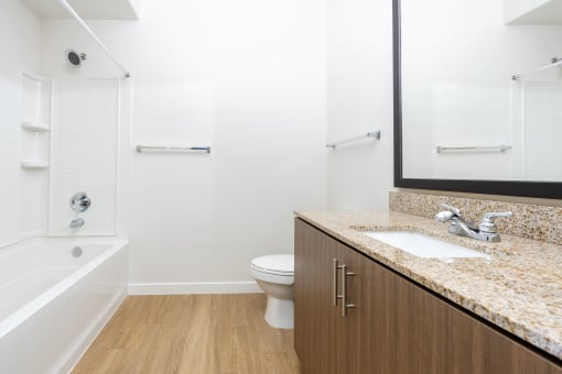 a bathroom with a sink and a toilet and a shower