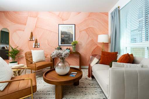 A Living Room With a White Couch at North Grove, Riverside, CA