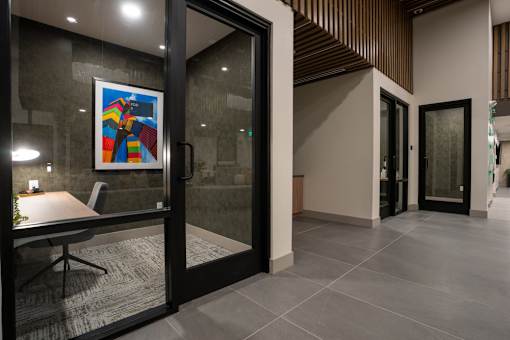A Modern Office With a Glass Door at North Grove, California, 92501