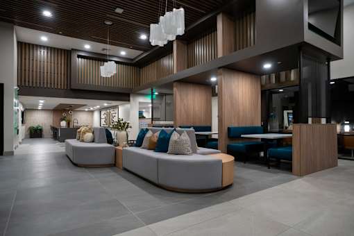 A Modern Living Room With Wooden Accents at North Grove, California
