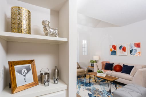 Classic Living Room Design at The Preston Miracle Mile Apartments, Los Angeles