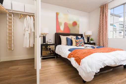 Comfortable Bedroom With Accessible Closet at The Preston Miracle Mile Apartments, Los Angeles, CA, California
