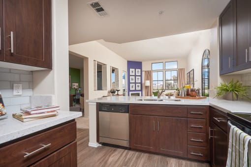 Apartments for Rent in San Diego, CA - The Promenade Rio Vista Kitchen With Stainless Steel Appliances, and Modern Wood Cabinets