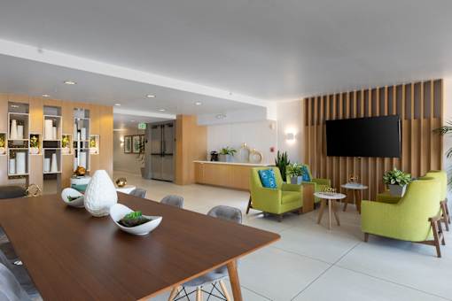 Community Clubhouse With TV at Palo Alto Place, Palo Alto, CA, California