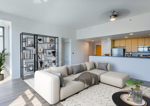 furnished living room with kitchen at Vendome Place, California 95110