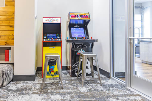 Arcades in the game room at Waterford RiNo, Denver, 80216