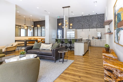 Clubroom with lounge seating at Waterford RiNo, Denver, CO